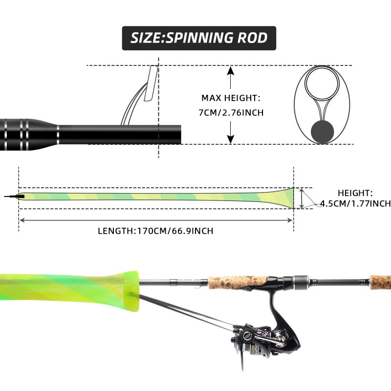 SF Standard Baitcaster Casting Fishing Rod Sock - Green-Gold-2PCS Fit Casting Rod 6-1/2FT to 7-1/2FT - Image 3